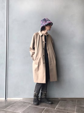 「Lui's（ルイス）のアイテム（トレンチコート）」を使った、芳村さん（メンズ・181cm）の秋コーディネート