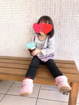 「アイテム（ブーティ、ピンク系）」を使った、YUさん（レディース・152cm）の冬コーディネート
