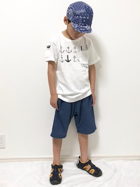 「stample（スタンプル）のアイテム（サンダル）」を使った、yuuuuさん（キッズ・123cm）の春コーディネート