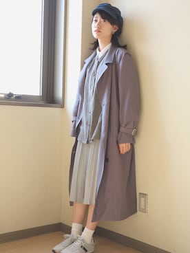 「ノーカラーシャツ」｜「アイテム（トレンチコート）」を使った、MYBさん（レディース・160cm）の春コーディネート