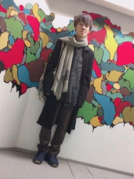 「BLACK&BLUE（ブラックアンドブルー）のアイテム（スラックス）」を使った、ぽーさん（メンズ・170cm）の冬コーディネート