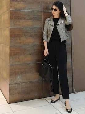 「グレンチェック」｜「アイテム（レインシューズ）」を使った、YMK.jpさん（レディース・168cm）の秋コーディネート