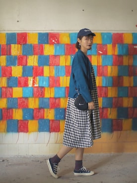 「MLB（メジャーリーグベースボール）のアイテム（キャップ、ブルー系）」を使った、木以森秋さん（レディース）の春コーディネート