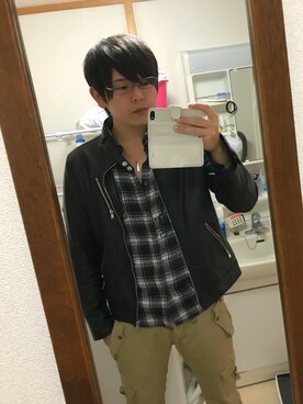 「Right-on（ライトオン）のアイテム（ライダースジャケット）」を使った、井村屋さん（メンズ・177cm）の春コーディネート