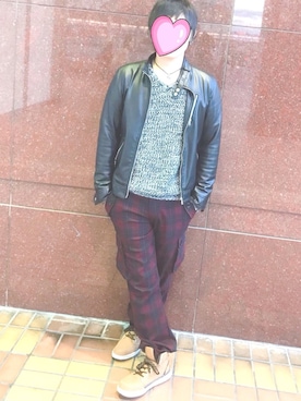 「Right-on（ライトオン）のアイテム（ライダースジャケット）」を使った、井村屋さん（メンズ・177cm）の冬コーディネート