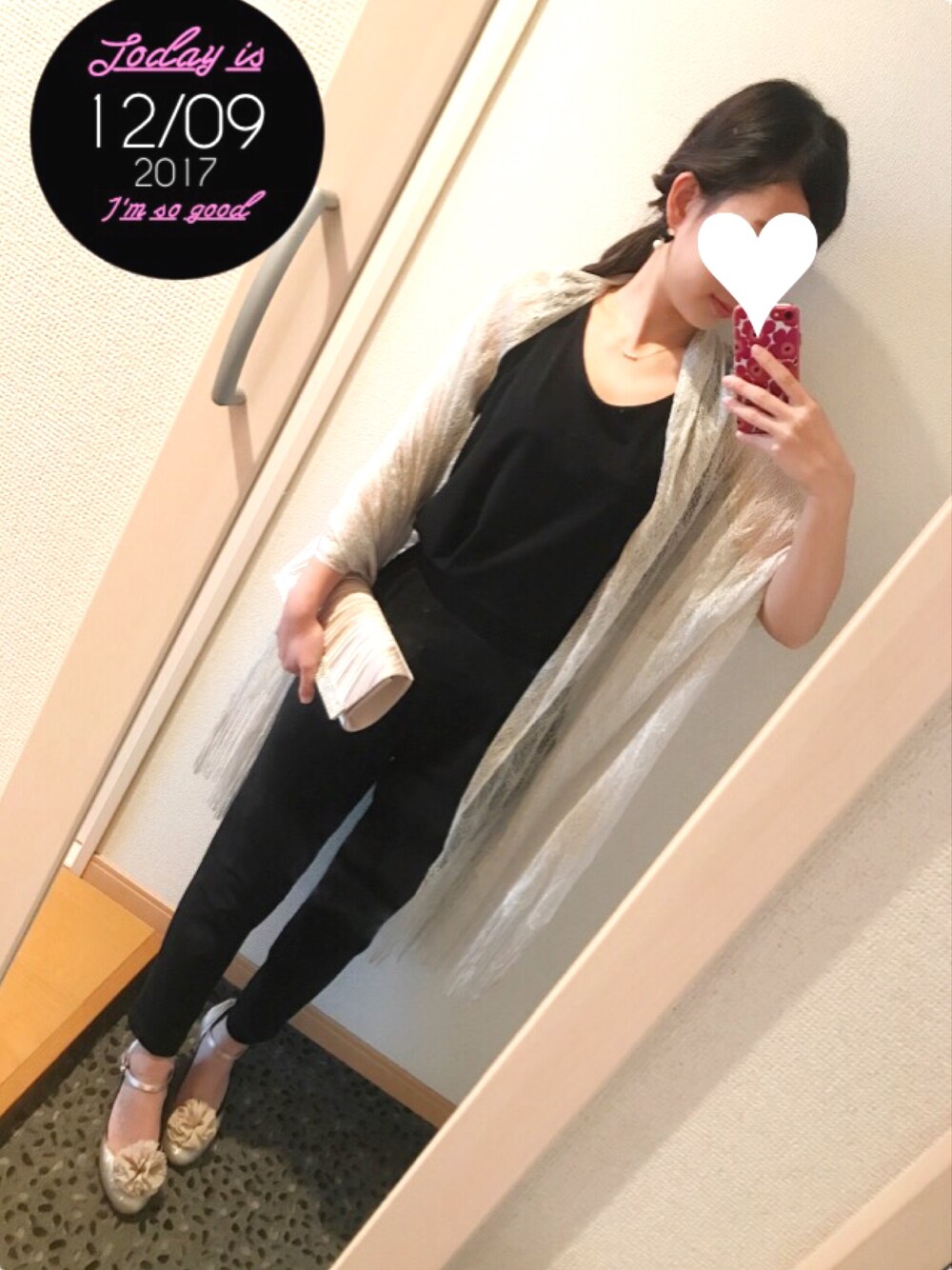 「パーティースタイル、UNIQLO、オールインワン、結婚式二次会スタイル」｜「AMERICAN HOLICの・6月誕生石カラーネックレス&ノンホールピアス（アクセサリー、ホワイト系）」を使った、y.mさん（レディース・159cm）の冬コーディネートの1枚目の写真