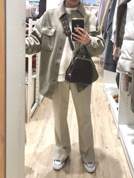 「ピスタチオ」｜「アイテム（ブルゾン）」を使った、メイさん（レディース・158cm）の冬コーディネート