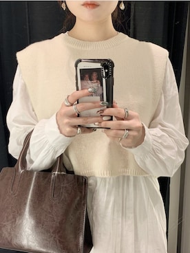 「オールホワイト」｜「アイテム（シャツワンピース）」を使った、ゆ め み んさん（レディース・165cm）の冬コーディネート