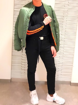 「チョコ色に染まれ」｜「アイテム（MA-1）」を使った、しょうきさん（メンズ・176cm）の冬コーディネート