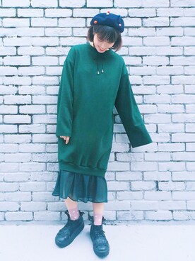 「planet（planet）のアイテム（帽子）」を使った、劉桂彣さん（レディース・160cm）の冬コーディネート