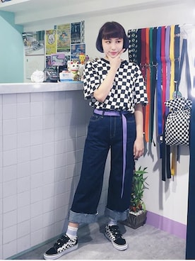 「棋盤格」｜劉桂彣さん（レディース・160cm）の春コーディネート