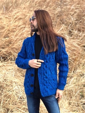 「blue」｜「アイテム（カーディガン/ボレロ）」を使った、U_G        ユージ 🌬   さん（メンズ・180cm）の春コーディネート