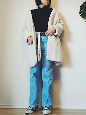 「JEANASIS（ジーナシス）のノーカラーコート」を使った、ai*さん（レディース・165cm）の冬コーディネート