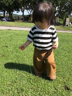 「しまむら（シマムラ）のアイテム（トップス、ブラック系）」を使った、miyaさん（キッズ・100cm）の秋コーディネート