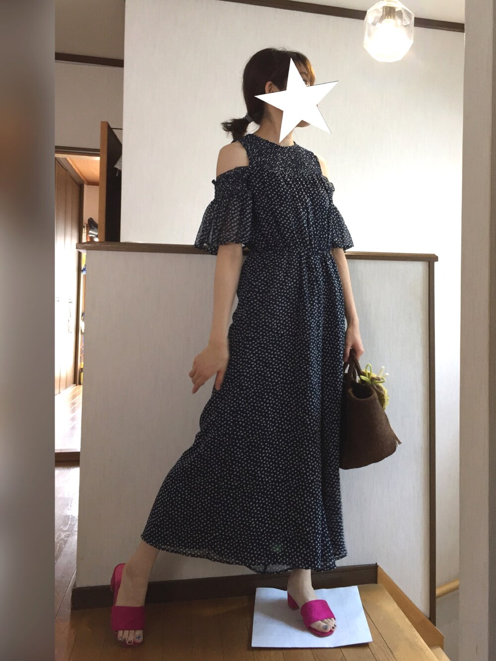 「夏、オールインワン、ZARA、ドット」｜「ZARAのアイテム（サロペット/オーバーオール、ブルー系）」を使った、asaMi◡̈⃝⋆*さん（レディース・162cm）の夏コーディネートの1枚目の写真