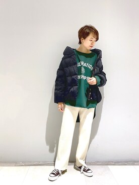 「RIVEDROITE」｜「アイテム（ダウンジャケット/コート）」を使った、なみさん（レディース・161cm）の冬コーディネート