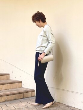 「RIVE DROITE（リヴドロワ）のニュアンスモチーフイヤリング（イヤリング）」を使った、なみさん（レディース・161cm）の冬コーディネート