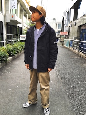 「ワークパンツ」｜「アイテム（マウンテンパーカー）」を使った、NORIさん（メンズ・169cm）の冬コーディネート