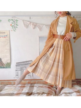 「フリルネック」｜「アイテム（トレンチコート）」を使った、くろわっさんさん（レディース・156cm）の春コーディネート