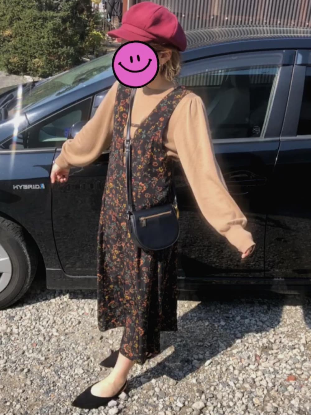 「春、ワンピース、休日スタイル、おんなのこ、キャスケット、おしゃれさんと繋がりたい」｜「DHOLICのアイテム（ワンピース、ブラック系）」を使った、natsumiさん（レディース・156cm）の春コーディネートの1枚目の写真