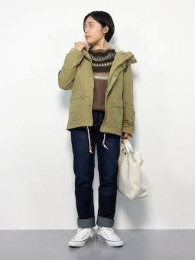 「Right-on（ライトオン）のアイテム（マウンテンパーカー）」を使った、 おかきさん（レディース・155cm）の秋コーディネート