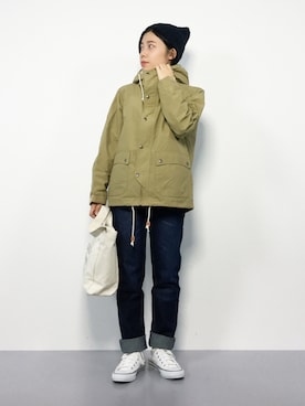 「Right-on（ライトオン）のアイテム（マウンテンパーカー）」を使った、 おかきさん（レディース・155cm）の冬コーディネート