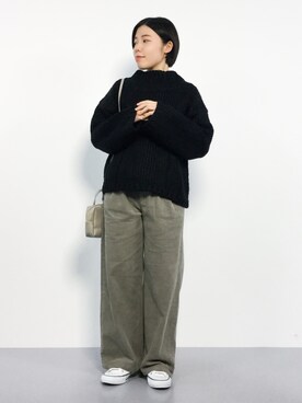 「AMERICAN HOLIC（アメリカンホリック）の【追加生産】太コーデュロイワイドパンツ（その他パンツ）」を使った、 おかきさん（レディース・155cm）の冬コーディネート