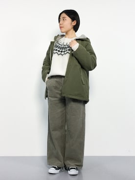 「リバーシブル」｜「アイテム（マウンテンパーカー）」を使った、 おかきさん（レディース・155cm）の冬コーディネート