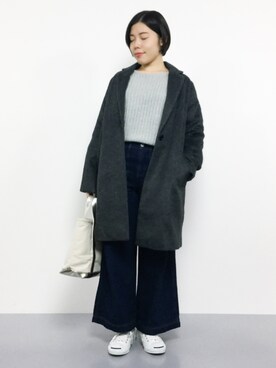 「AS KNOW AS plus（アズノゥアズプラス）のアイテム（チェスターコート）」を使った、 おかきさん（レディース・155cm）の冬コーディネート