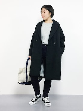 「LEPSIM（レプシィム）の【日々アイテム】ストレッチムジスリムパンツ17FW　762936（その他パンツ）」を使った、 おかきさん（レディース・155cm）の冬コーディネート