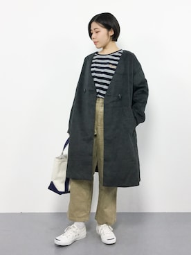 「Green　Parks（グリーンパークス）のアイテム（ノーカラージャケット）」を使った、 おかきさん（レディース・155cm）の冬コーディネート