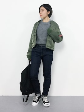 「Alpha Industries（アルファインダストリーズ）のアイテム」を使った、 おかきさん（レディース・155cm）の冬コーディネート