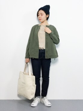 「トートバック」｜「アイテム（ブルゾン）」を使った、 おかきさん（レディース・155cm）の冬コーディネート