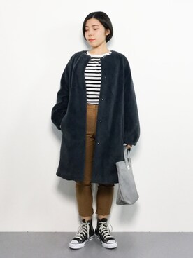「Rouge vif（ルージュヴィフ）のアイテム（ノーカラージャケット）」を使った、 おかきさん（レディース・155cm）の冬コーディネート