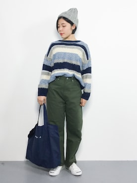 「アイテム（エコバッグ/サブバッグ、ブルー系）」を使った、 おかきさん（レディース・155cm）の冬コーディネート