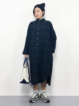 「JEANASIS（ジーナシス）のアイテム（シャツワンピース）」を使った、 おかきさん（レディース・155cm）の冬コーディネート