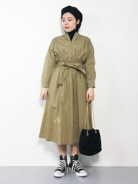 「スキッパーシャツ」｜「アイテム（ハンチング/ベレー帽）」を使った、 おかきさん（レディース・155cm）の冬コーディネート