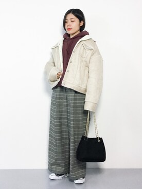 「Gジャン」｜「アイテム（ムートンコート）」を使った、 おかきさん（レディース・155cm）の冬コーディネート