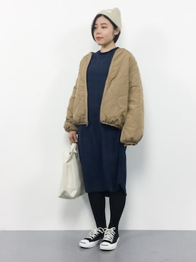 「リブ　」｜「アイテム（ブルゾン）」を使った、 おかきさん（レディース・155cm）の冬コーディネート