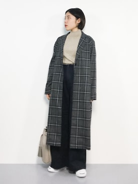 「ラメニット」｜「アイテム（チェスターコート）」を使った、 おかきさん（レディース・155cm）の冬コーディネート