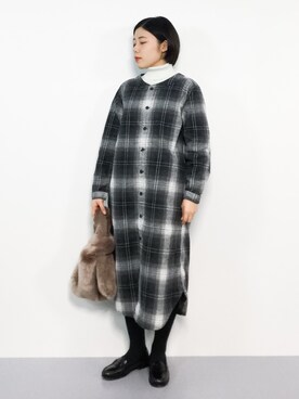 「BEAMS BOY（ビームスボーイ）のアイテム（シャツワンピース）」を使った、 おかきさん（レディース・155cm）の冬コーディネート