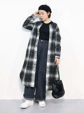 「BEAMS BOY（ビームスボーイ）のアイテム（シャツワンピース）」を使った、 おかきさん（レディース・155cm）の冬コーディネート