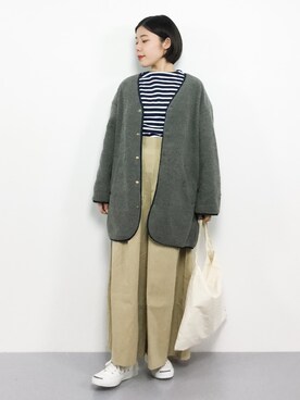 「Green　Parks（グリーンパークス）のアイテム（ノーカラージャケット）」を使った、 おかきさん（レディース・155cm）の冬コーディネート