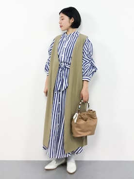 「ガウン」｜「アイテム（トレンチコート）」を使った、 おかきさん（レディース・155cm）の冬コーディネート