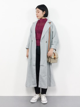 「ぺプラムトップス」｜「アイテム（トレンチコート）」を使った、 おかきさん（レディース・155cm）の冬コーディネート