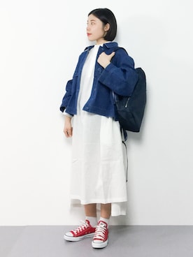 「リネンシャツ」｜「アイテム（その他アウター）」を使った、 おかきさん（レディース・155cm）の春コーディネート