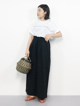 「Casselini（キャセリーニ）のアイテム（かごバッグ）」を使った、 おかきさん（レディース・155cm）の夏コーディネート