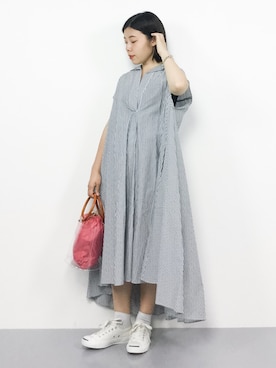 「スキッパーシャツ」｜「アイテム（シャツワンピース）」を使った、 おかきさん（レディース・155cm）の夏コーディネート