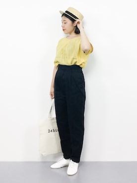 「note et silence （ノートエシロンス）のアイテム（チノパンツ）」を使った、 おかきさん（レディース・155cm）の夏コーディネート