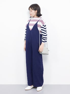 「OVoVO（オーヴォ）のアイテム（サロペット/オーバーオール）」を使った、 おかきさん（レディース・155cm）の夏コーディネート